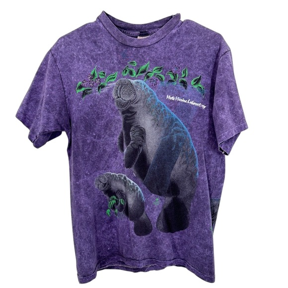Vintage Single Stitch Fantasy Tees Purple Burnout Manatee Graphic T Shirt Size L